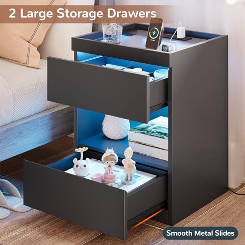 Set of 2 Nightstands with 2 Drawers and Glass Top J5057