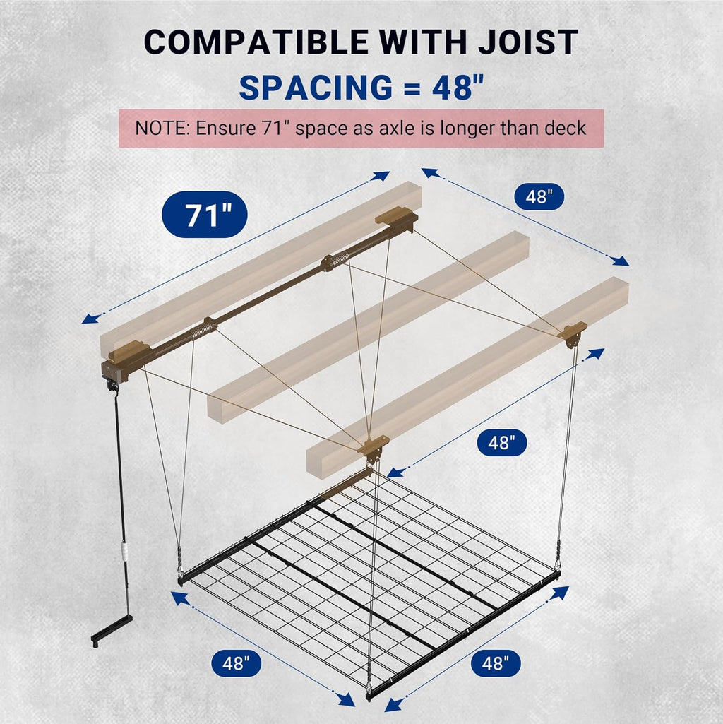4x4 Ft Overhead Garage Storage Rack, Satin Black R420