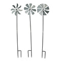 Set of 3 Galvanized Grey Wind Spinner Garden Stakes, 41 Inches High P79757