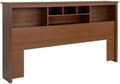 King Size Wood Bookcase Bed Headboard and Cabinet Storage in Cherry N2719