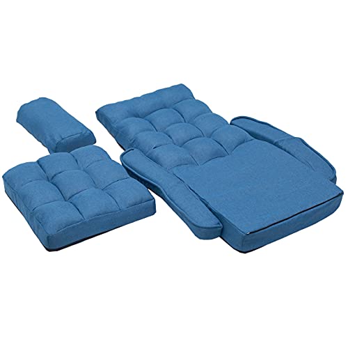 Blue Adjustable Folding Chaise Lounge Sofa with Armrests and Pillow A2407