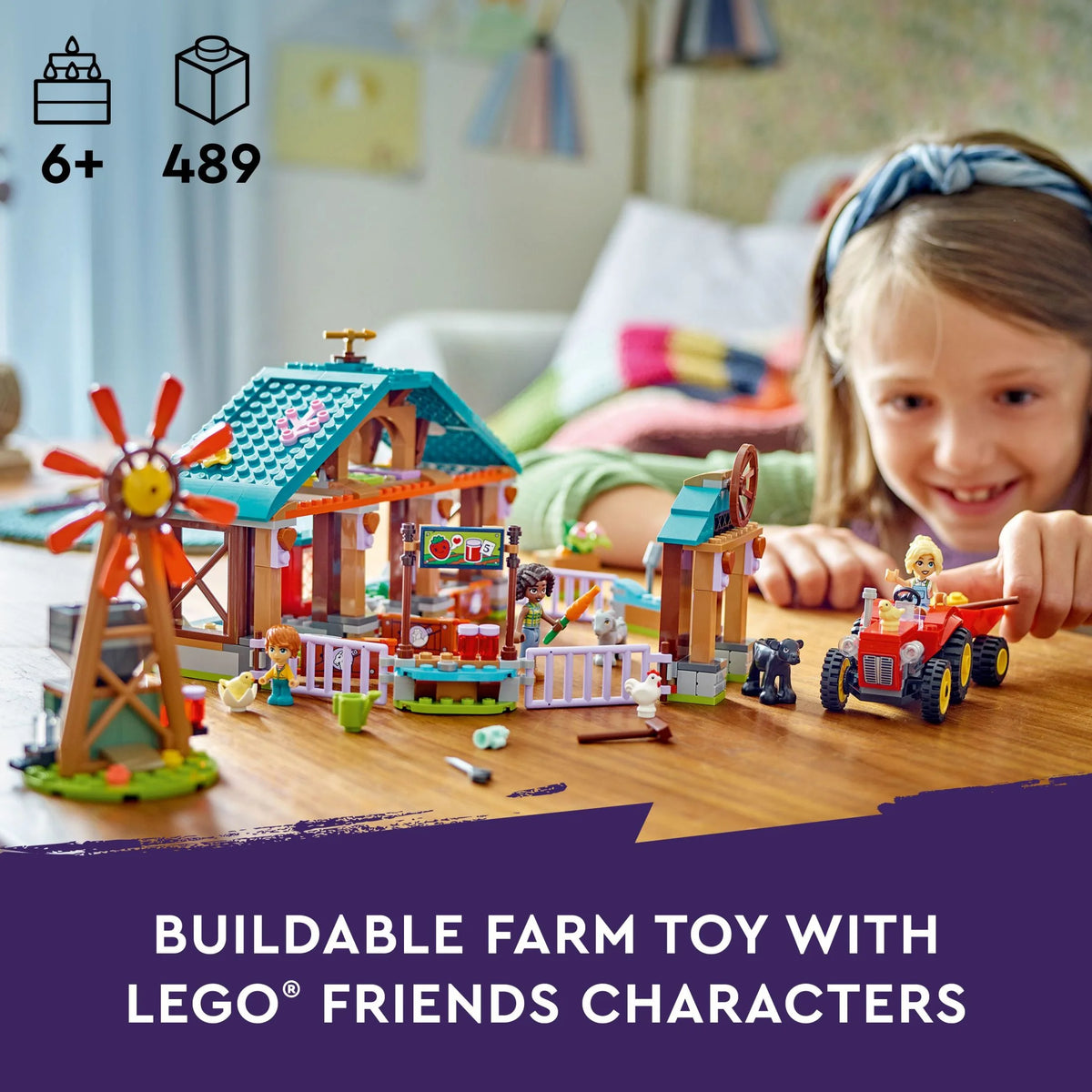 Farm Animal Sanctuary and Tractor Toy with 3 Mini-Doll Characters and 5 Farm Animal Toys Including a Baby Cow Q472