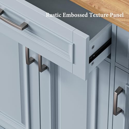 Green Large Kitchen Island with 2 Drop Leaf, 3 Drawers, 55.7" D8910