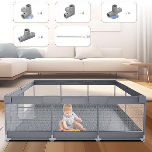 Extra Large 74" x 50" Baby Playpen with Breathable Mesh J5767