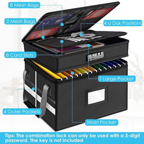 Fireproof Document Box with Lock, Water-Resistant File Box Organizer with Handles I907