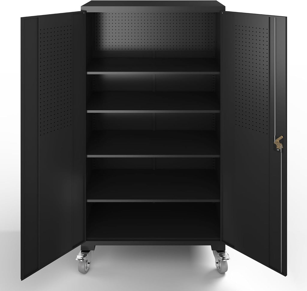 Black 72 Inch Metal Storage Cabinet with 4 Adjustable Shelves U77769