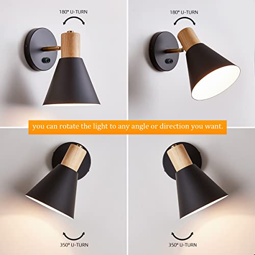 Black Dimmable Wood Style Plug in Wall Sconce Q87409