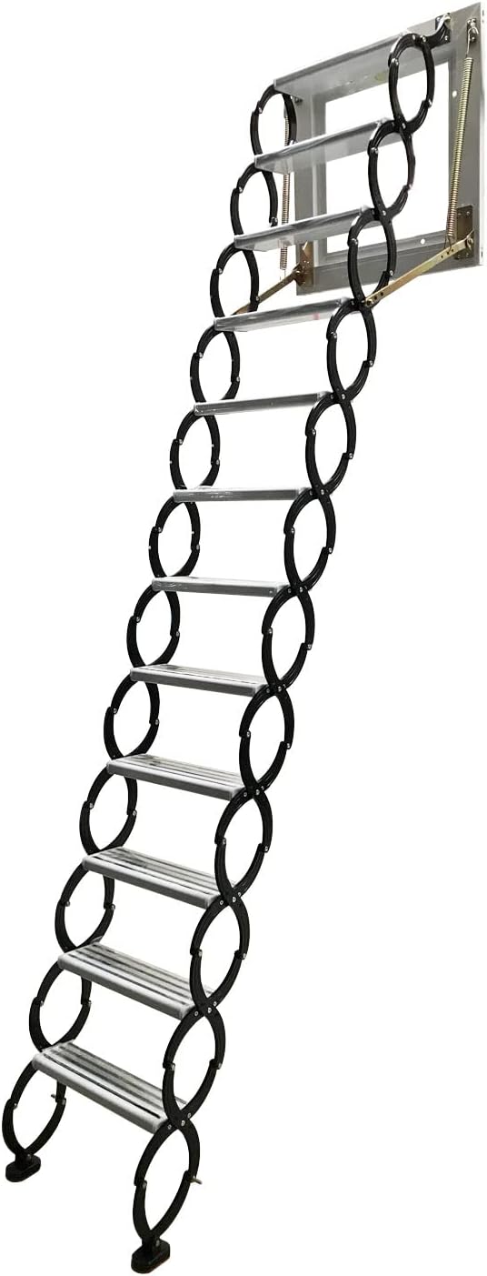 Black Wall-mounted Folding Attic Ladder, 9.8 feet Height, Ti-Mg Alloy X4042