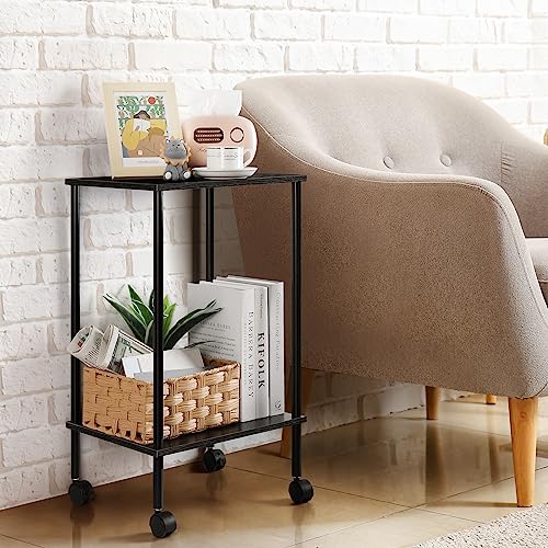Black 2-Tier End Table Set of 2 with Wheels X9008