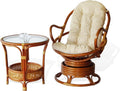 2 PC Natural Rattan Swivel Rocking Chair Set with Cream Cushion and Coffee Table H26882