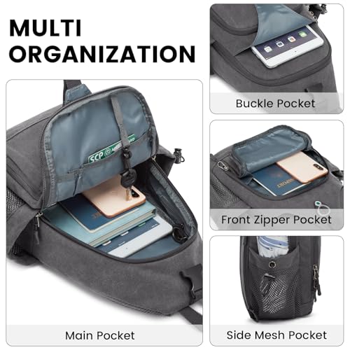 Canvas Sling Bag Crossbody Backpack with USB Charging Port (Dark Grey) I5112