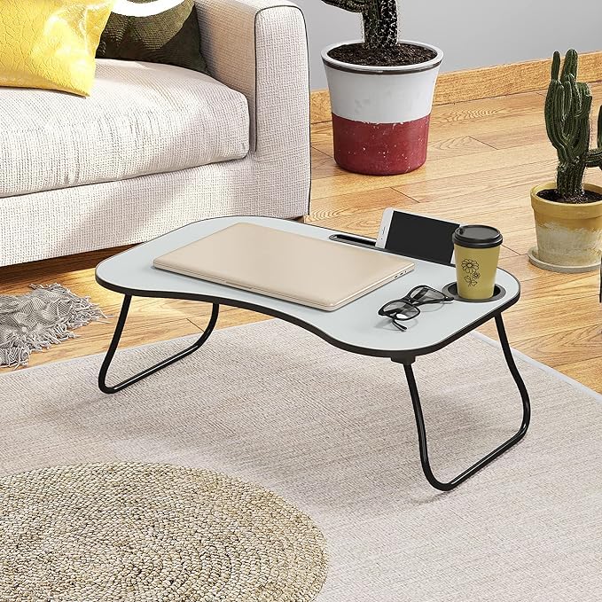 Gray Foldable Laptop Table with Cup Holder O3343
