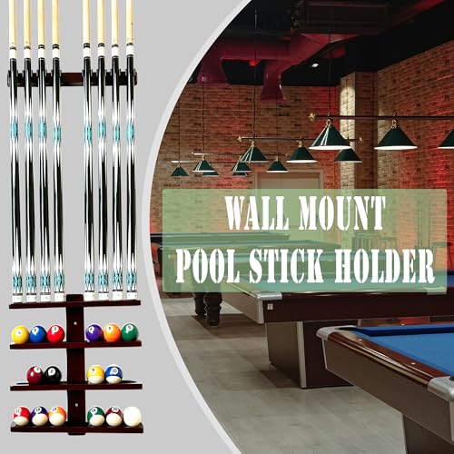 Wall-Mounted Hardwood Pool Stick Holder for 8-Cue Storage O20510