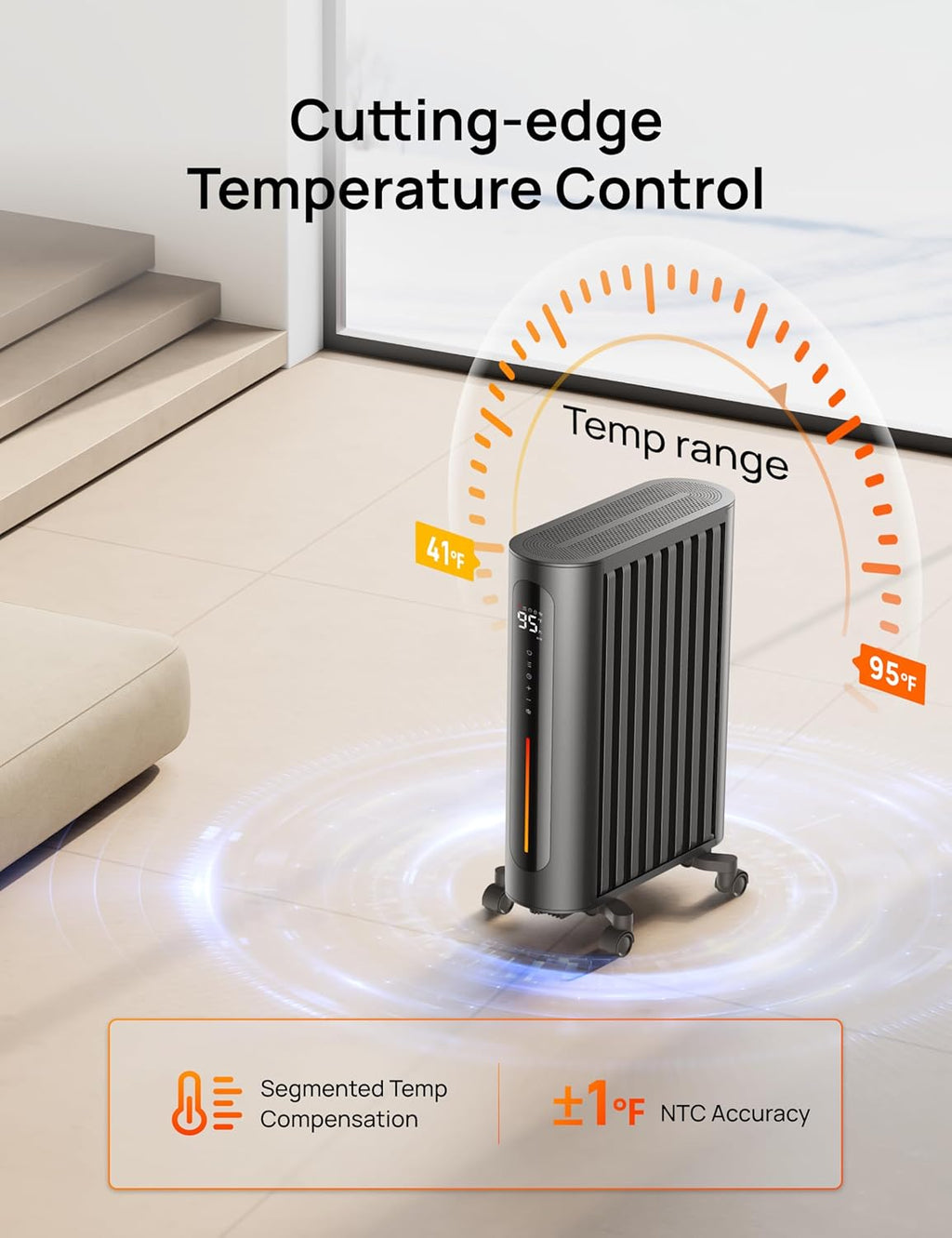 1500W Oil Filled Radiator Heater with Remote Control, Gray I104438