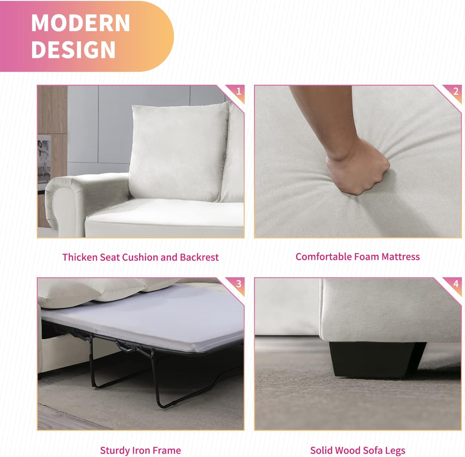 Beige Pull Out Sofa Bed with Folding Foam Mattress E4981