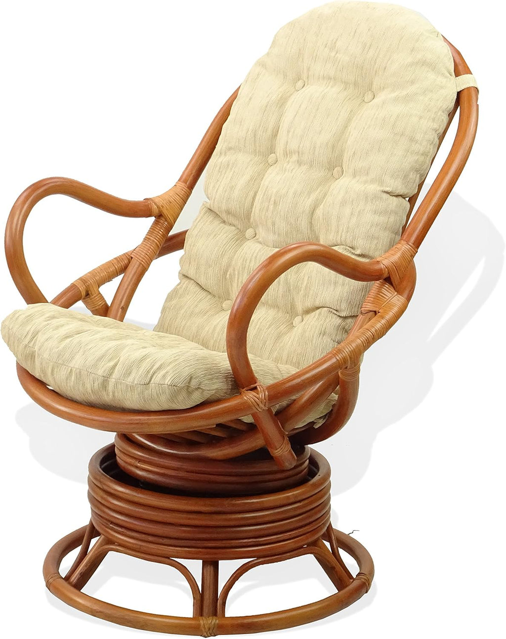 2 PC Natural Rattan Swivel Rocking Chair Set with Cream Cushion and Coffee Table H26882