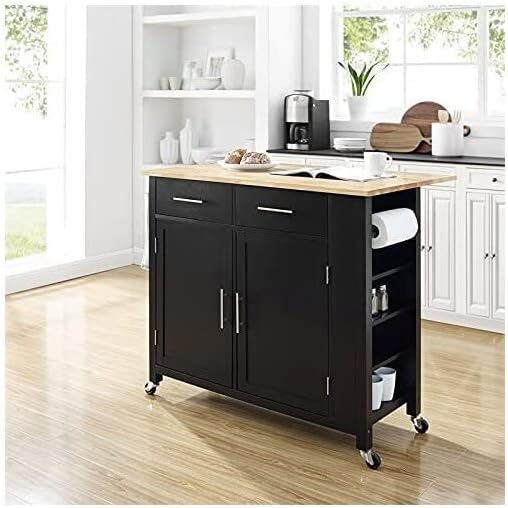 Black Wood Top Drop Leaf Kitchen Island T637