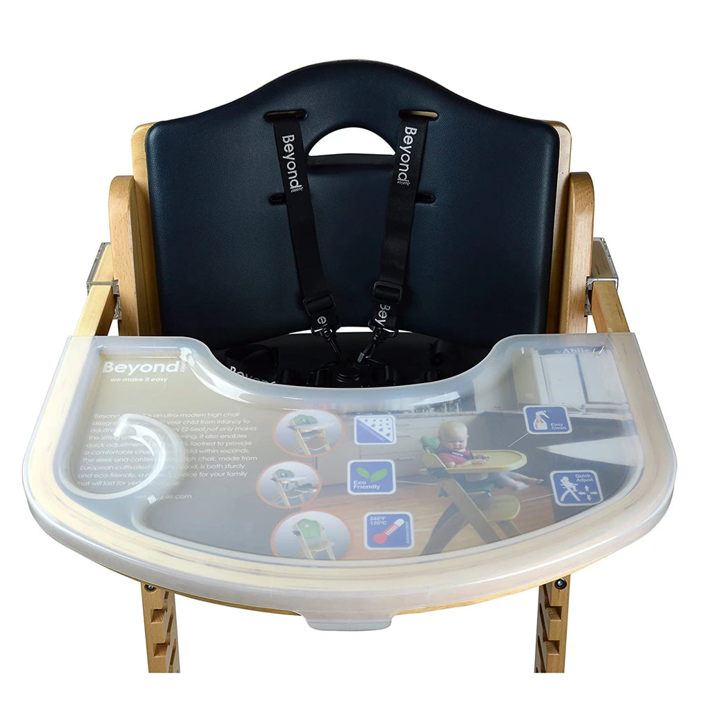 Natural Wood Black Cushion Adjustable Wooden High Chair with Tray J1499