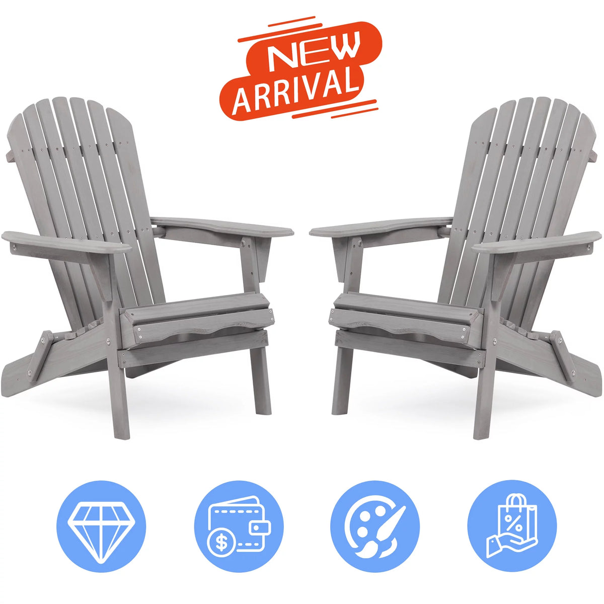Gray Wooden Folding Adirondack Chair Set of 2 G8048