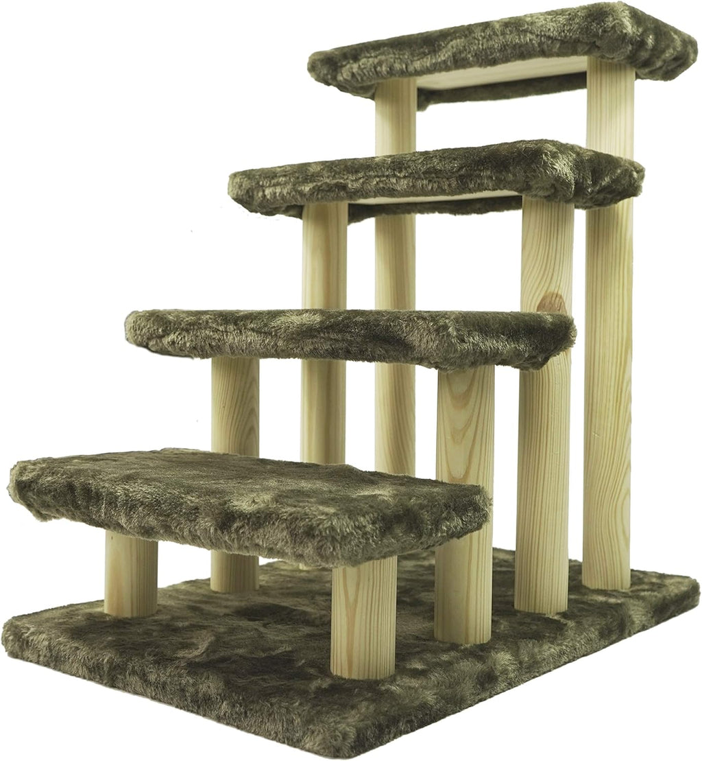 Brown 4-Step Wooden Pet Stairs with Detachable Carpet B8192