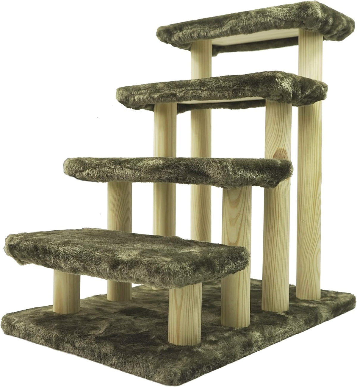 Brown 4-Step Wooden Pet Stairs with Detachable Carpet B8192