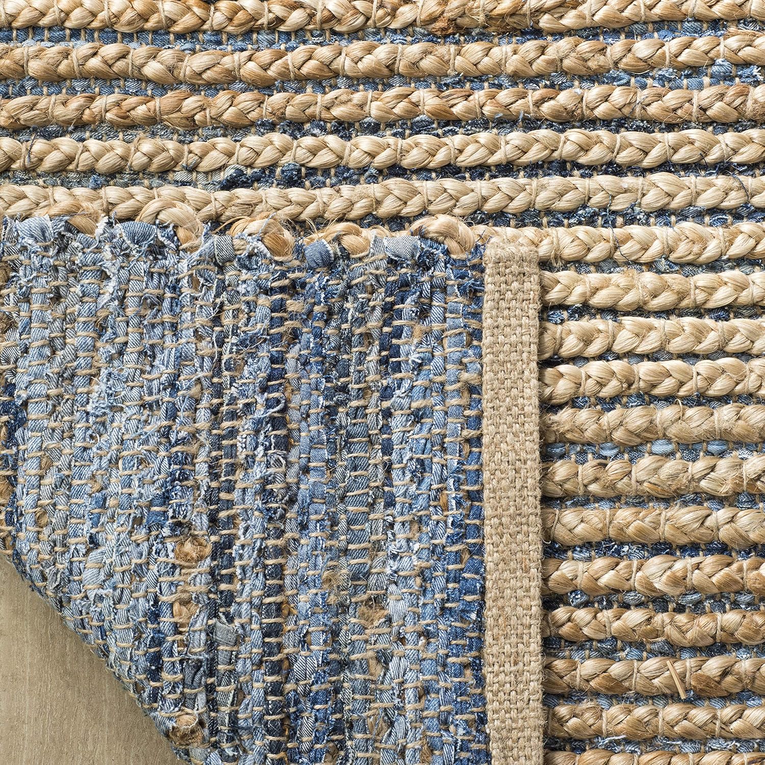 Natural & Blue Handmade Jute Accent Rug F402