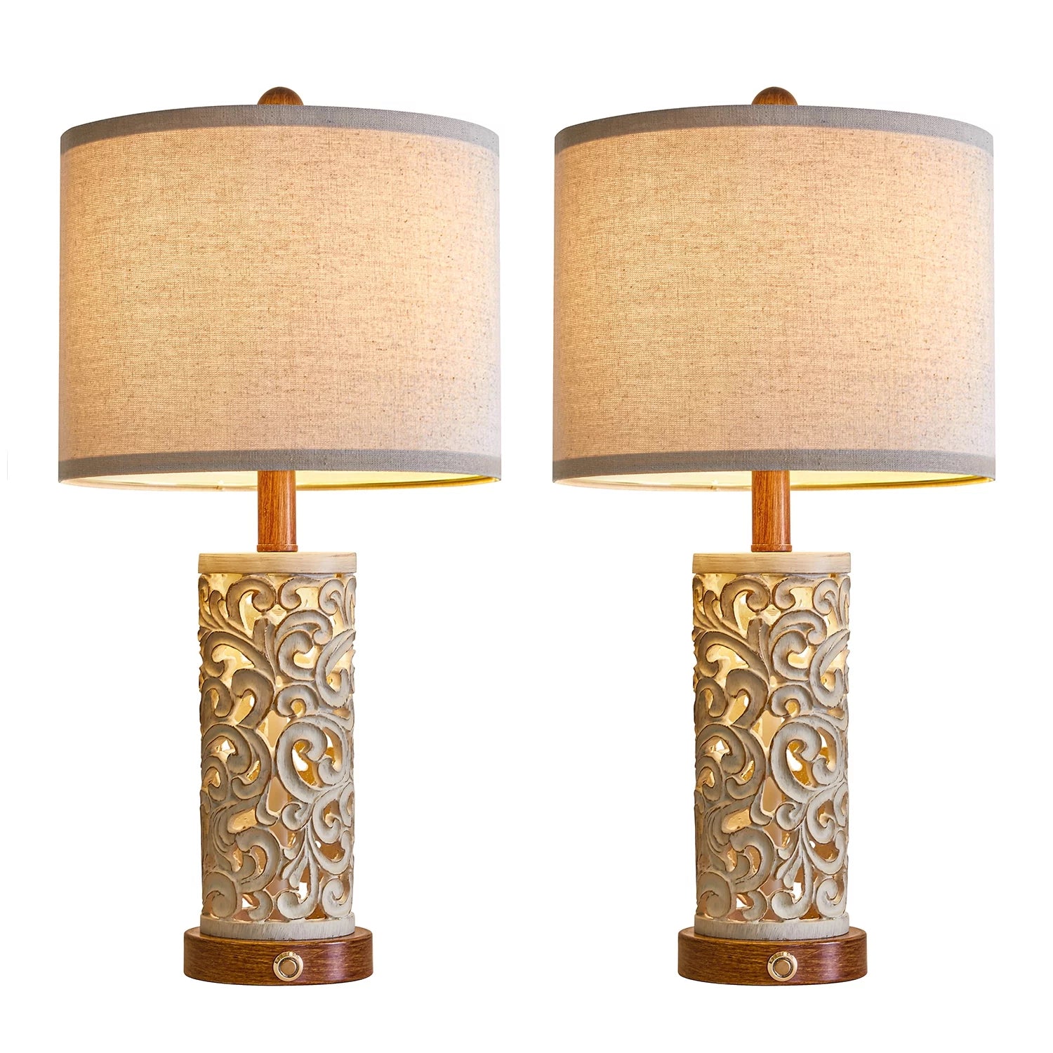 Rustic Table Lamp Set of 2 3 Way Dimmable 22" with 2 USB Ports X869