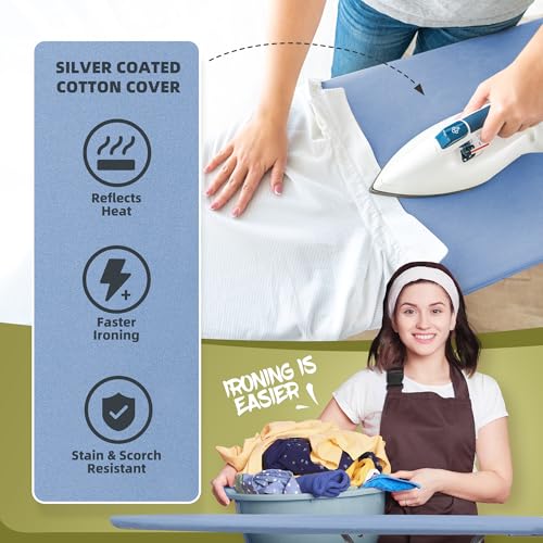 Gray Checkered 45" x 14" Adjustable Height Ironing Board with Padded Removable Cover F3393