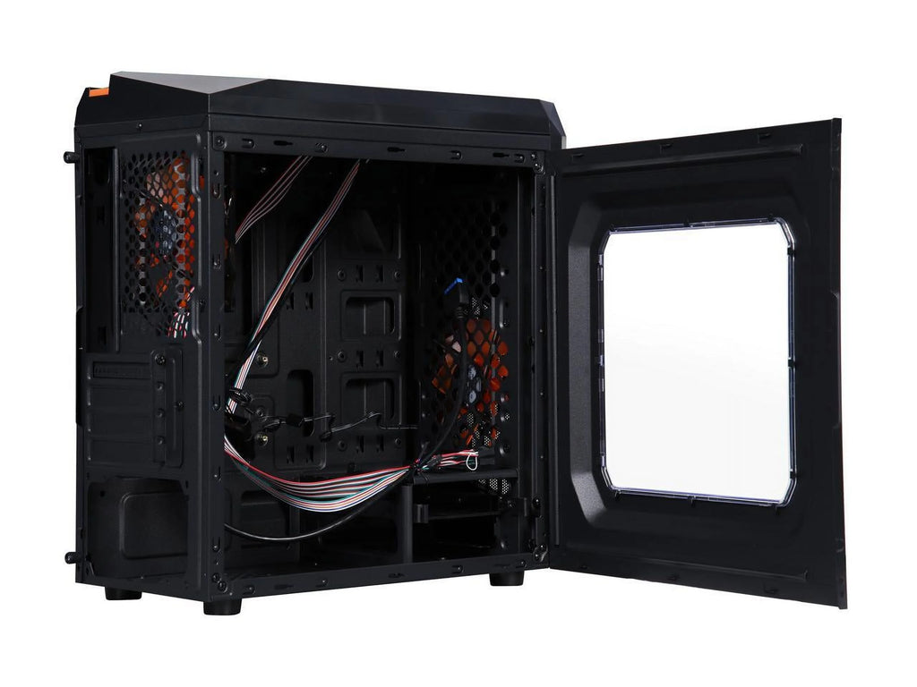 Black/Orange Micro-ATX Mini Tower Computer Case with 2 x Orange LED Fans K582886