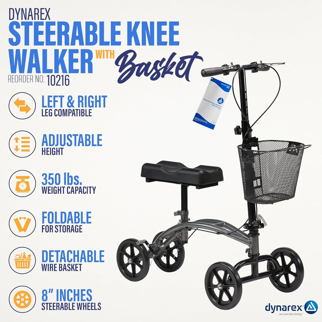 Silver Steerable Knee Walker with Basket F22848