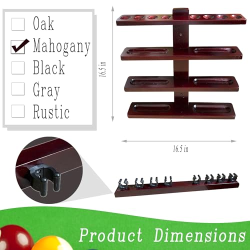 Wall-Mounted Hardwood Pool Stick Holder for 8-Cue Storage O20510