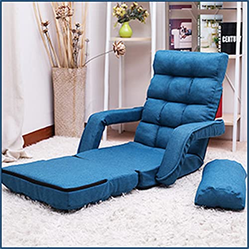 Blue Adjustable Folding Chaise Lounge Sofa with Armrests and Pillow A2407