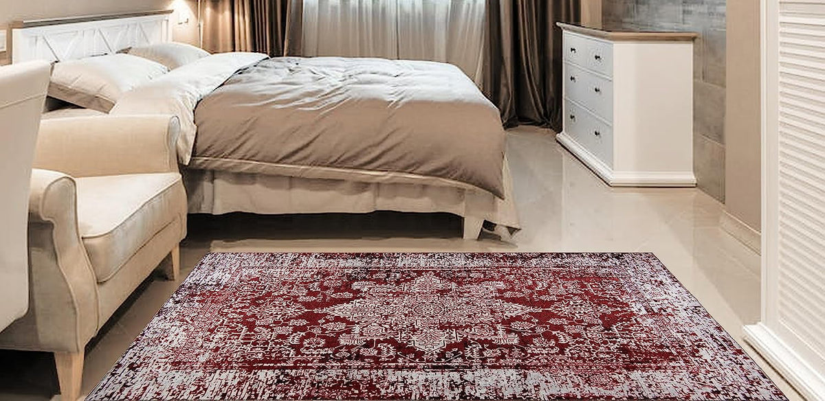 Washable Area Rug Low Profile Persian Runner Anti Slip Backing Foldable Carpet I50567