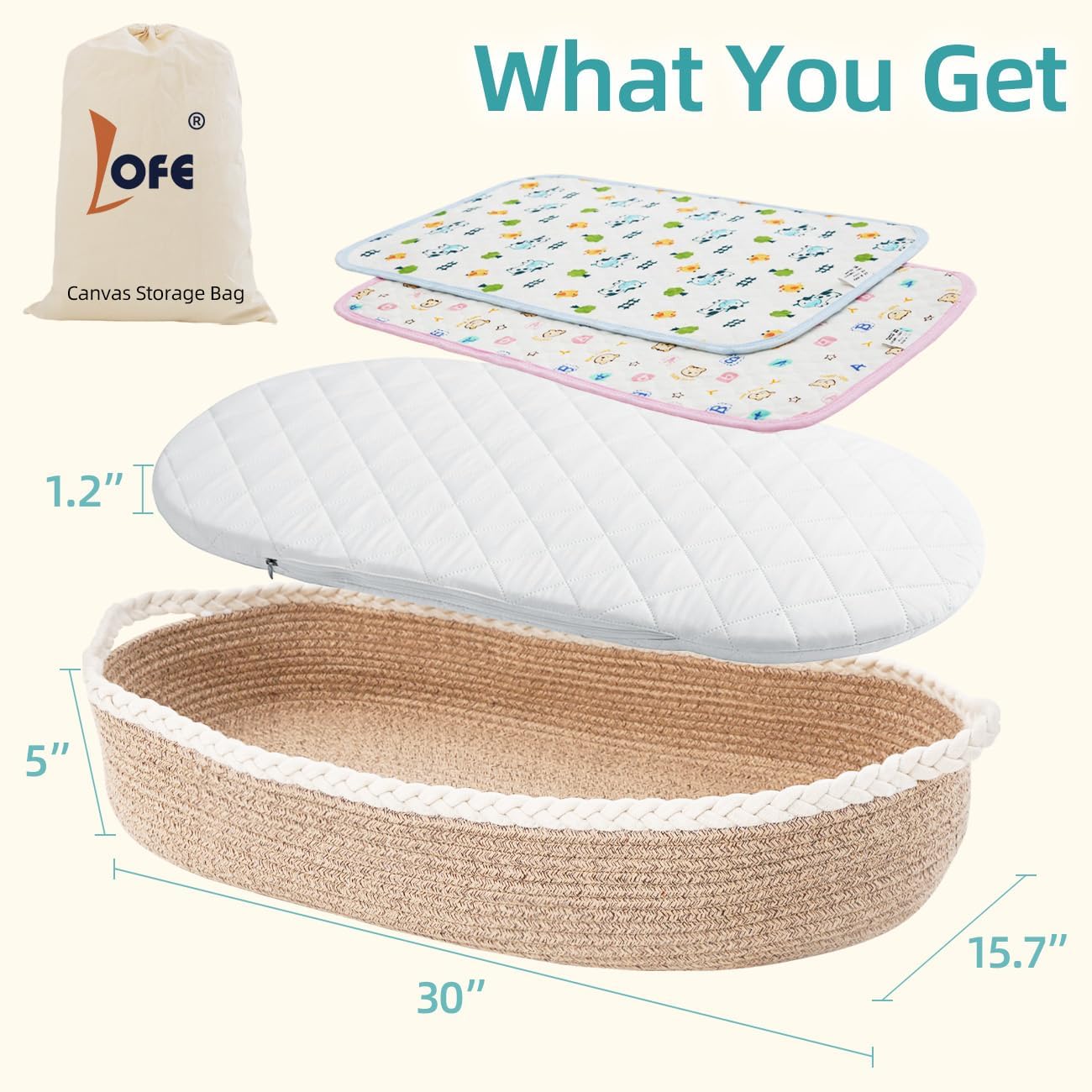 Baby Changing Basket with Waterproof 2 Diaper Pads and Removable Cover A9418