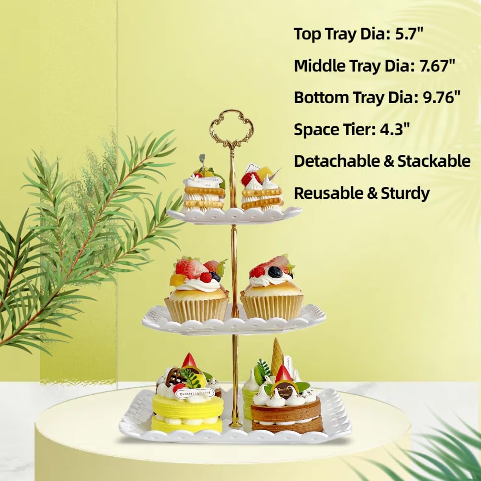 2 Pack White 3 Tier Plastic Dessert Cupcake Stand D598