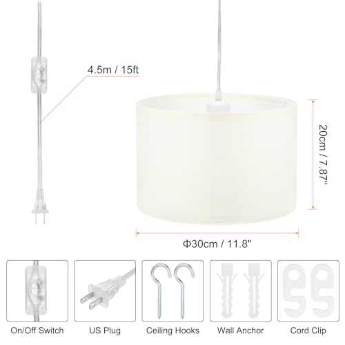 15Ft Rope Cord Hanging Lamp Fixture with On/Off Switch, White C340