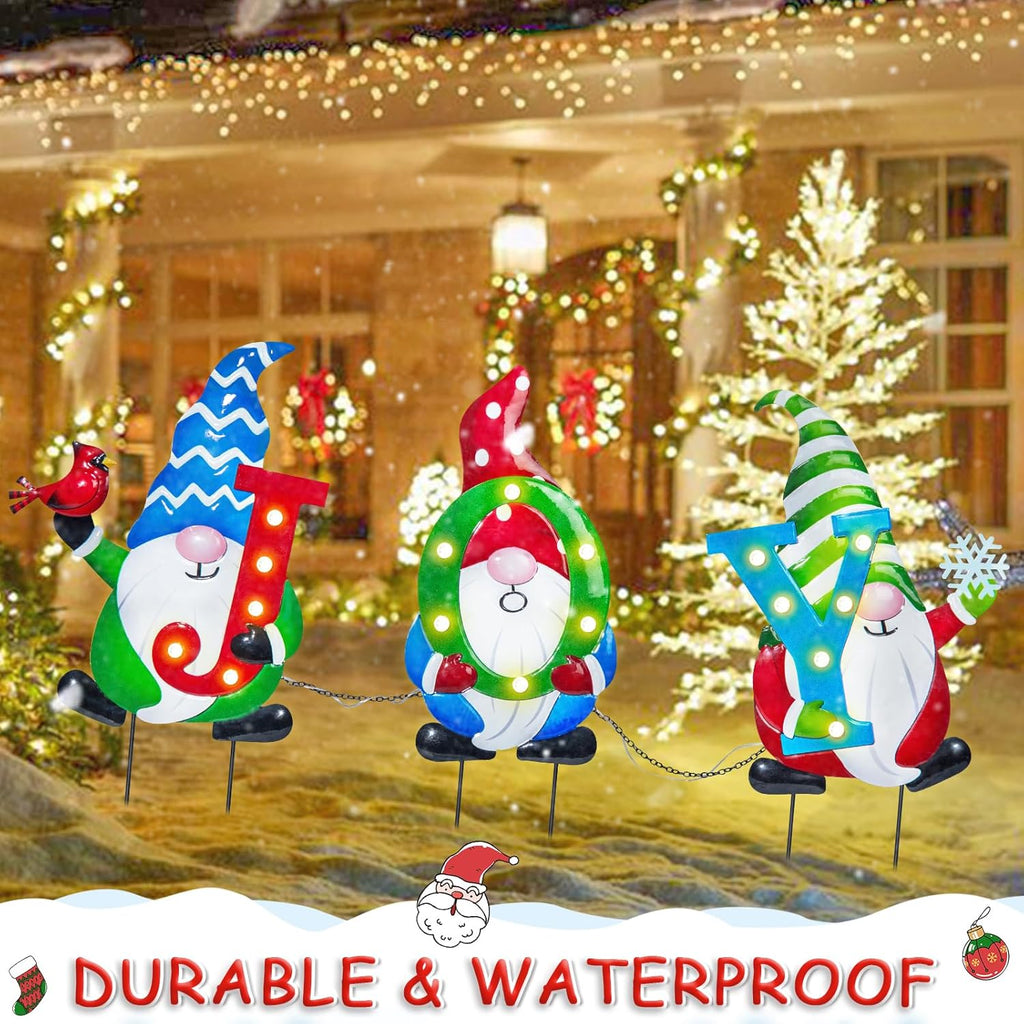 3 PCS Metal Christmas Yard Stakes with Led Light R9137
