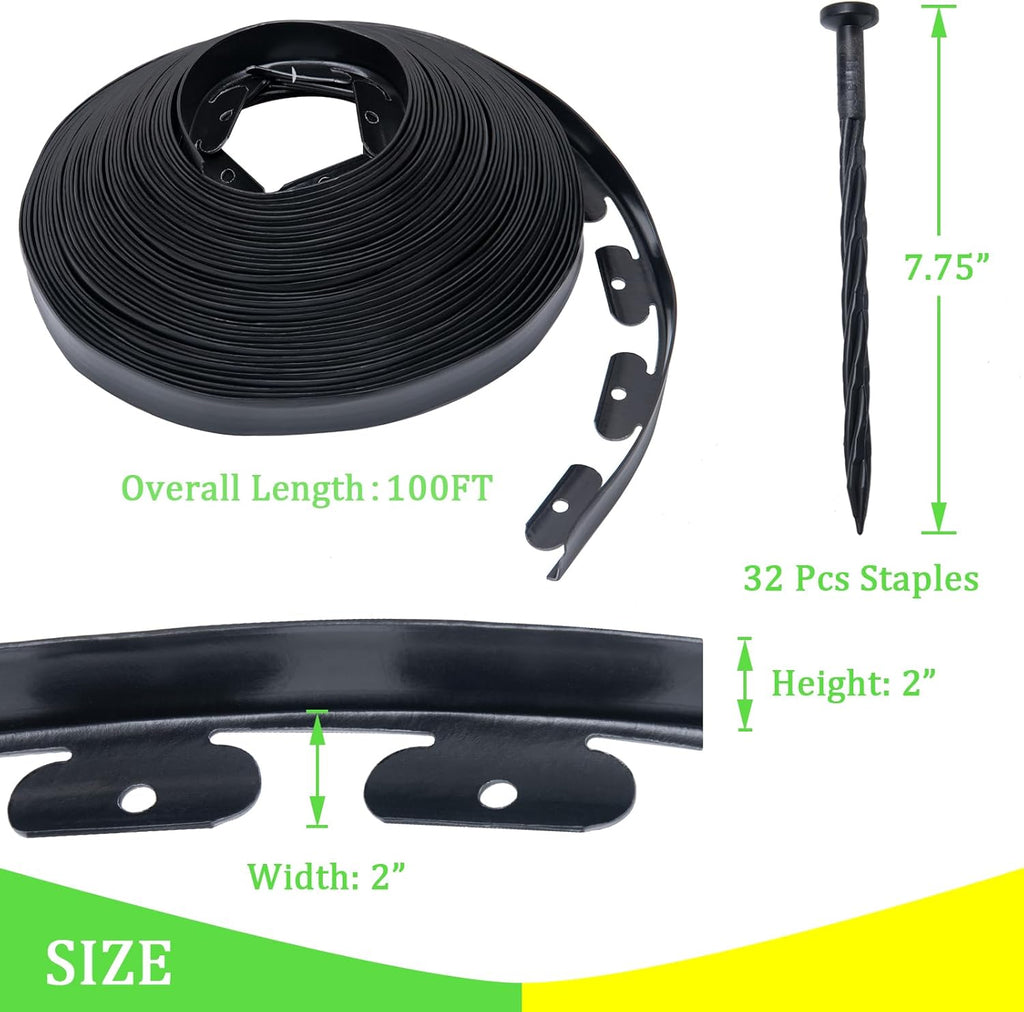 Black 100FT Landscape Edging Kit with 32 Anchoring Stakes S93720