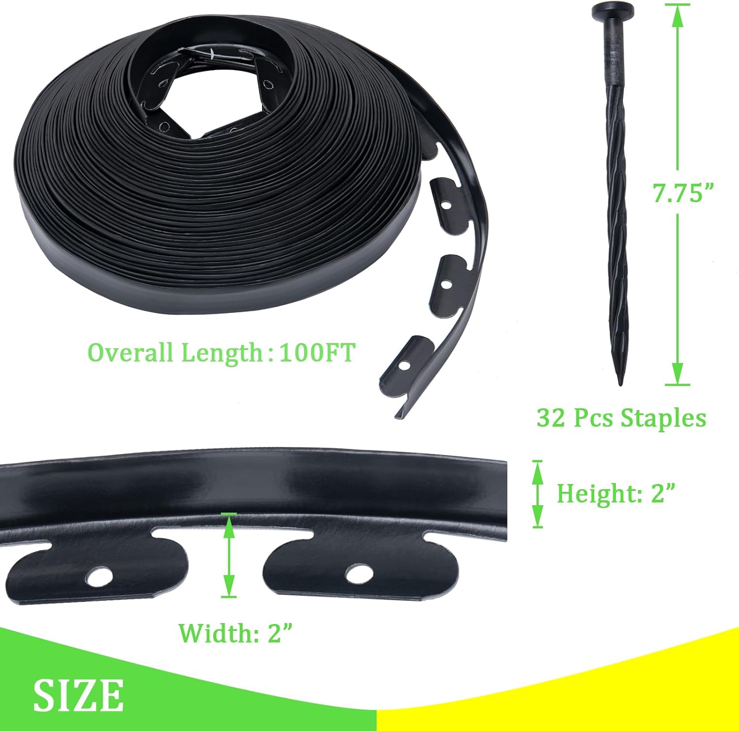 Black 100FT Landscape Edging Kit with 32 Anchoring Stakes S93720