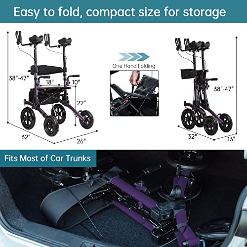 Compact Folding Upright Rollator Walker with 12" Front Wheels R896