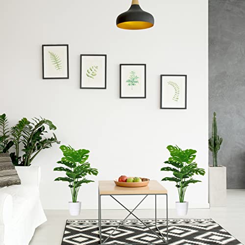 Set of 2 Artificial Areca Palm Plants, 32 Inch Fake Tropical Palm Trees with Greenery Leaves and Stems D7561