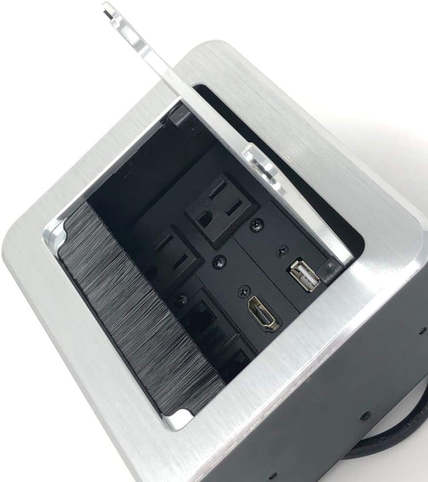 Silver Conference Table AV Box with 2 AC, 1 HDMI, 1 USB, 2 RJ45 L179377