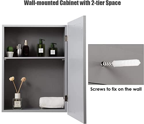 Grey Wall Mounted Mirror Medicine Cabinet with Adjustable Shelf G9245