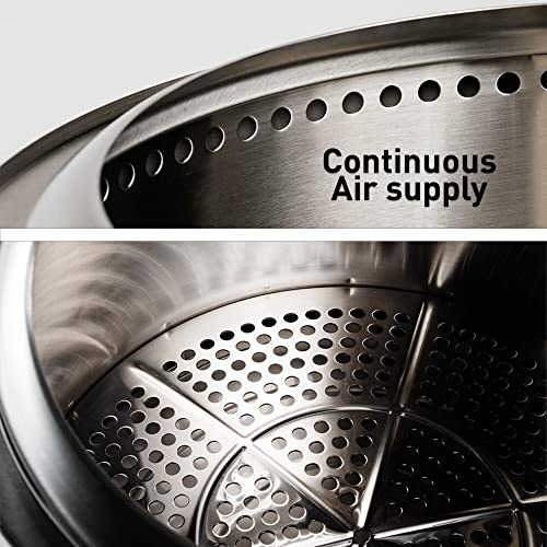 Portable Smokeless Fire Pit with Stand, Woktop & Hub, Stainless Steel/Cast Iron, 22in x 14.25in O8729
