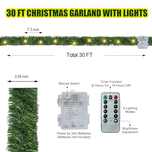 30 Feet 50 LED Battery Operated Pre-Lit Green Garland J614612
