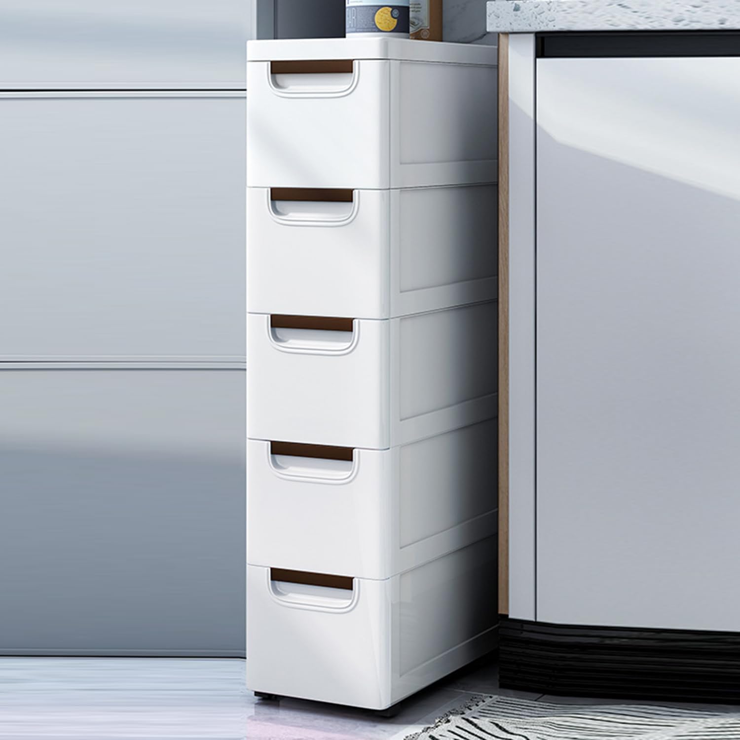 White 5 Drawer Plastic Storage Cabinet with Wheels Y620015