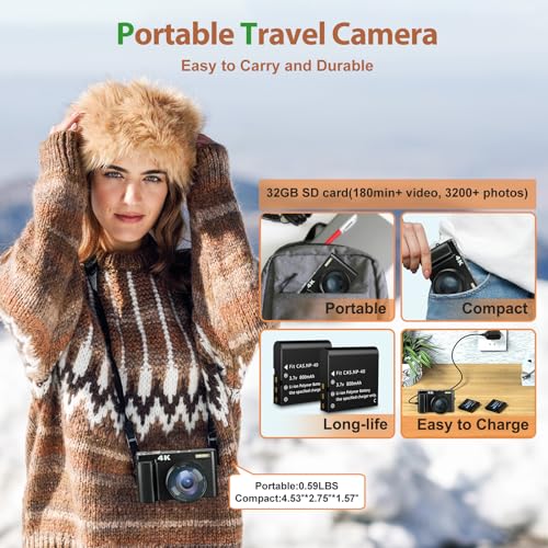 48MP 4K Digital Camera with 3'' 180° Flip Screen 16X Zoom N460909