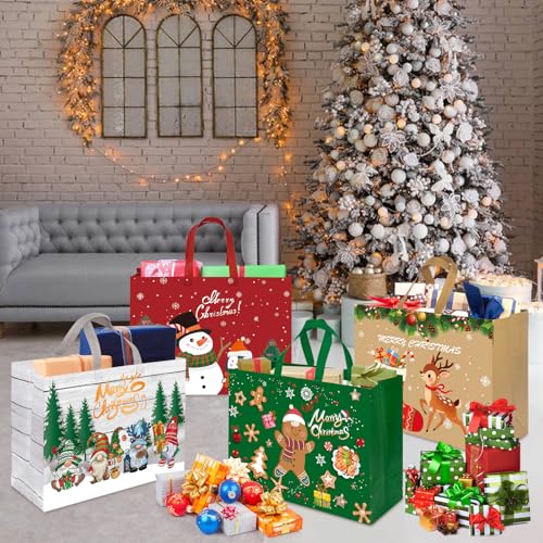24 Pack Assorted Sizes Reusable Non-Woven Christmas Gift Bags B248