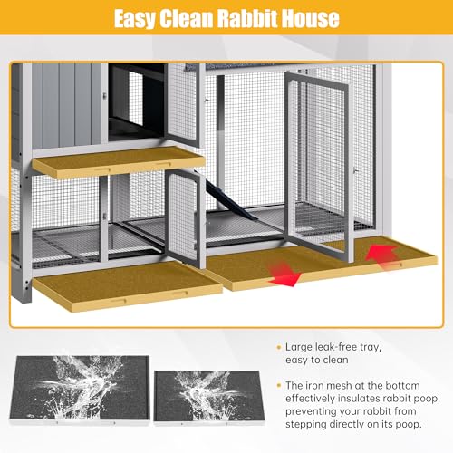 Grey 63" 2 Story Rabbit Hutch with Removable Trays F456814
