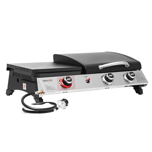 3 Burner Propane Gas Grill and Griddle Combo with Lid, Silver & Black U3730